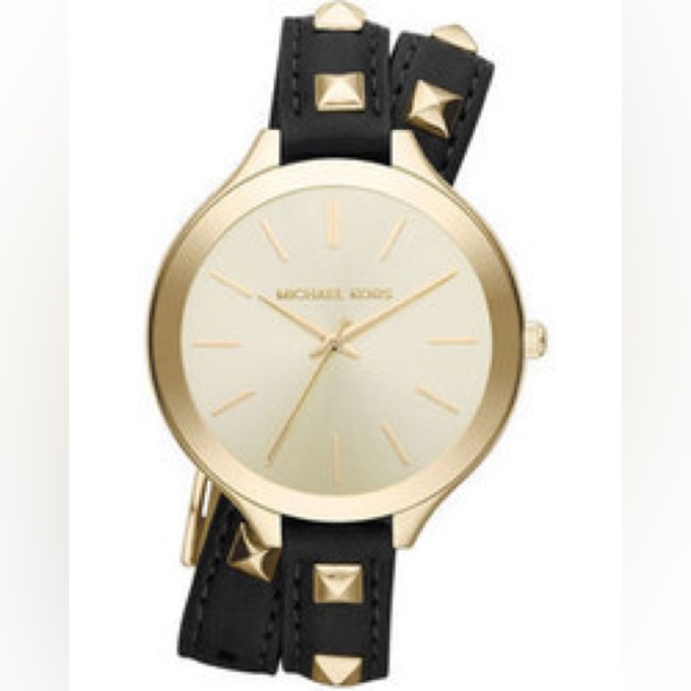 Michael Kors | black and gold studded wrap watch